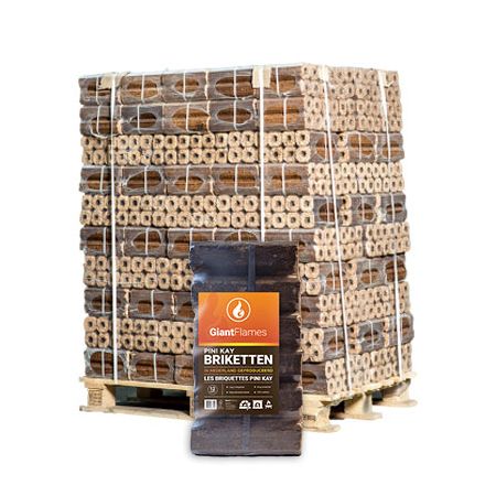 Briquettes de Bois Pini Kay – Production Néerlandaise – Palette 960 kg (96 sacs de 10 kg)