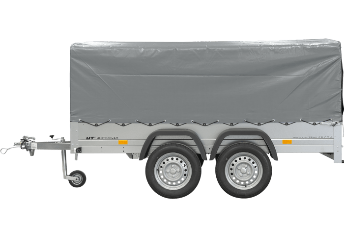 REMORQUE DOUBLE ESSIEUX UNITRAILER 264/2 KIPP AVEC ROUE JOCKEY, ARCEAU ET bâche GRISE – Image 9
