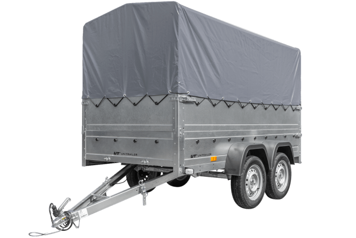 REMORQUE DOUBLE ESSIEUX UNITRAILER 264/2 KIPP AVEC ROUE JOCKEY, ARCEAU ET bâche GRISE – Image 51