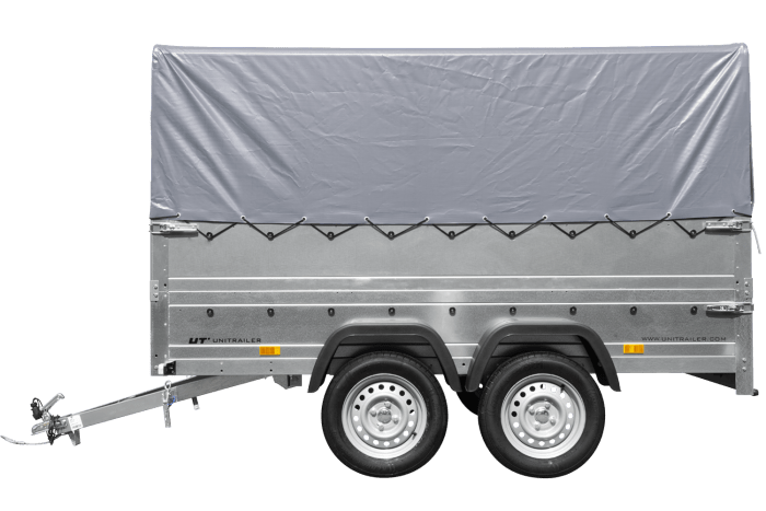 REMORQUE DOUBLE ESSIEUX UNITRAILER 264/2 KIPP AVEC ROUE JOCKEY, ARCEAU ET bâche GRISE – Image 56